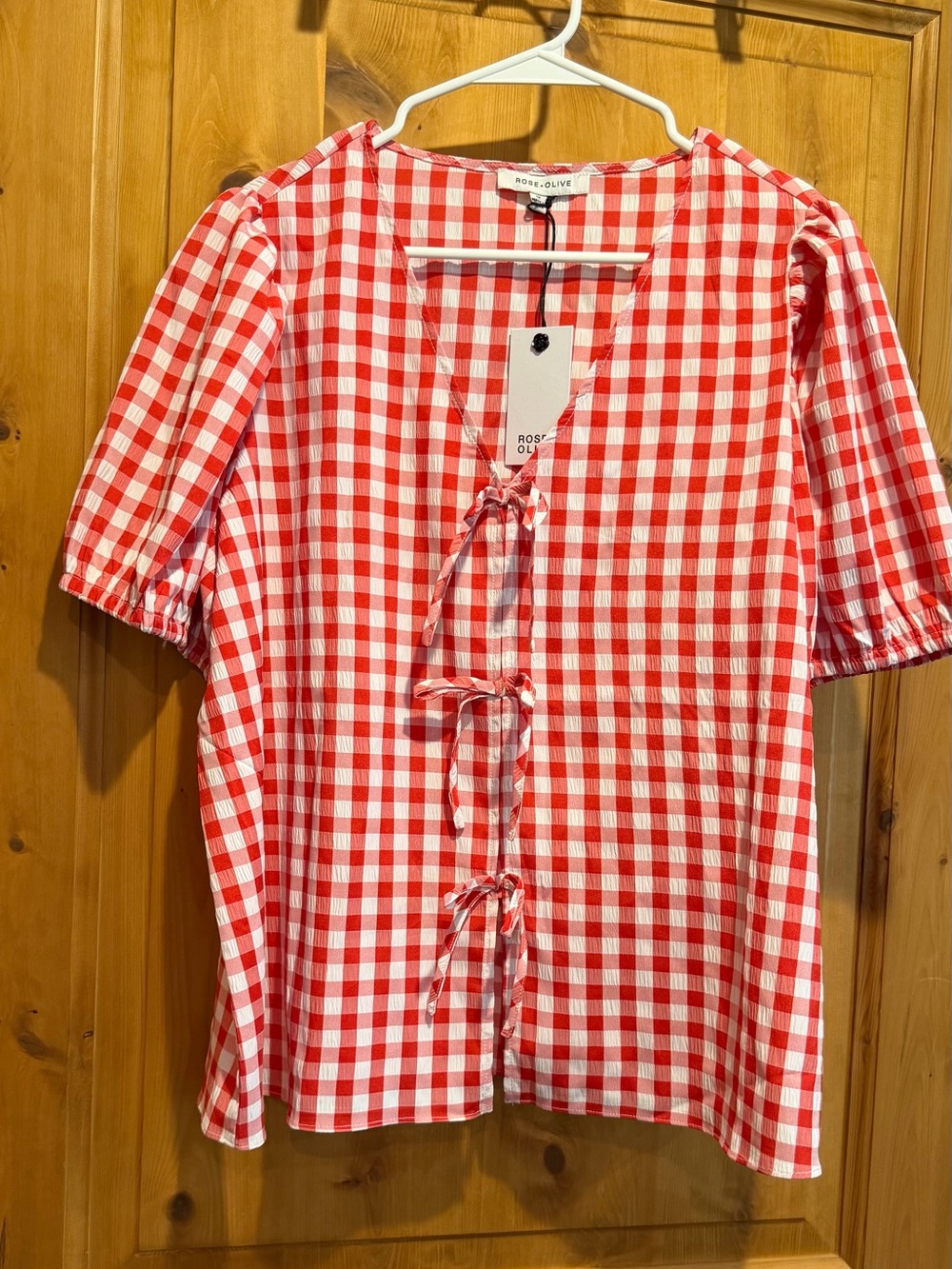 Rose & Olive Red and White Gingham Tie-Front Top